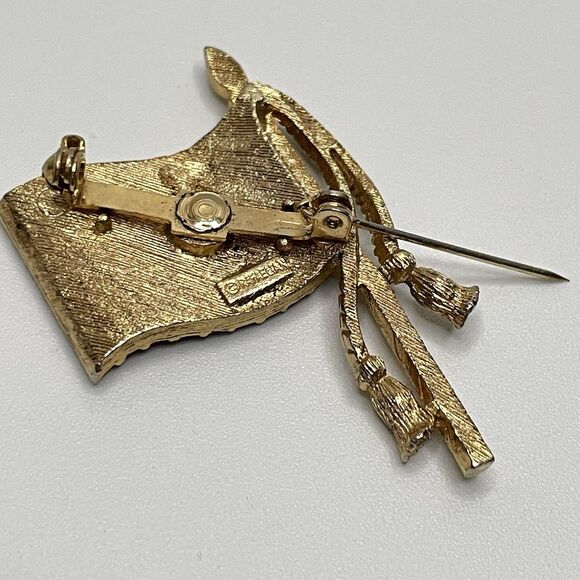 Vintage Rafaelian Usa Flag Rhinestone Brooch Rin Patriotic Flag Gold Tone - Picture 8 of 8